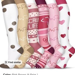 Tinylemon Pink and Brown Mixed Heart-Pattern Compression Socks - Pack of 6